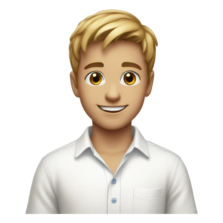 smiling boy in white shirt with blue eyes sticker