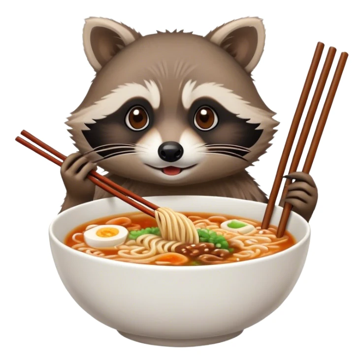 an anime inspired racoon eating ramen with chopsticks sticker