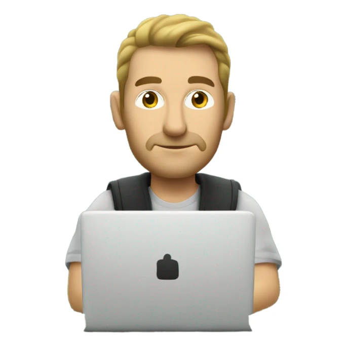 Caucasian Man sitting on a throne of cash with a laptop sticker