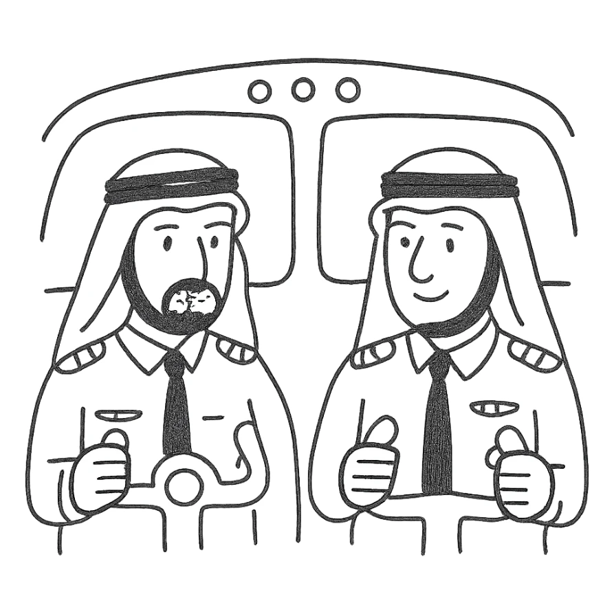 two Arab men as pilots in a cockpit sticker