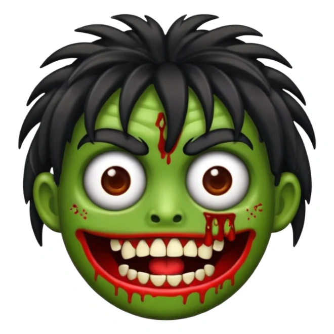 Un emojin de zumbi com cabelo comprido preto e franja sticker