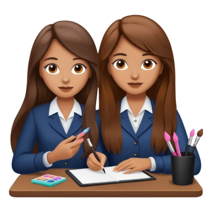 TWO BROWN HAIRED GIRLS DOING PROJECT, PROFESSIONAL AND CUTE , LONG HAIR MAKEUP sticker