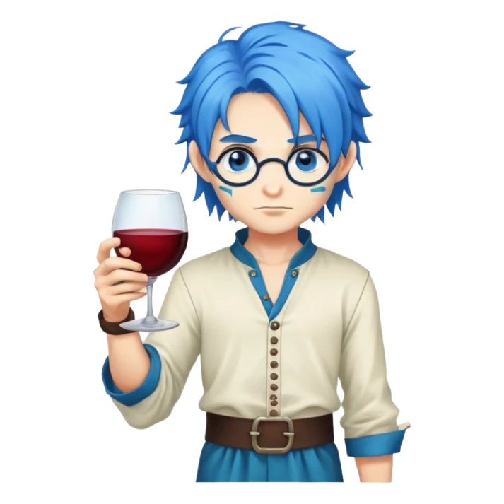 boy demon slayer full body blue hair wine glass eye funny sticker