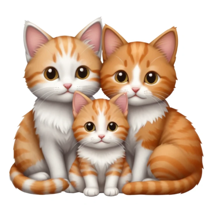 3 very small kittens cuddling together all different colours, the first one is grey and white, the second is ginger and white and the third is brown tabby and white sticker