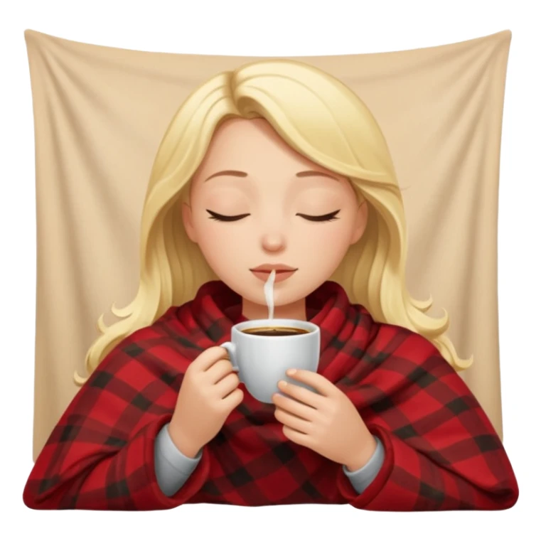Blonde girl inside a blanket sipping coffee eyes closed sticker