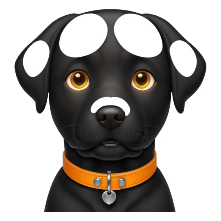 1 black labrador with yellow collar, 1 black labrador with orange collar sticker