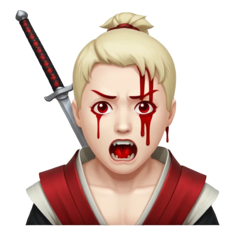 seppuku with invisible background. it must show the pain as the sword goes through. blood dripping from the tip. the guy's head should be up with his mouth open in pain sticker