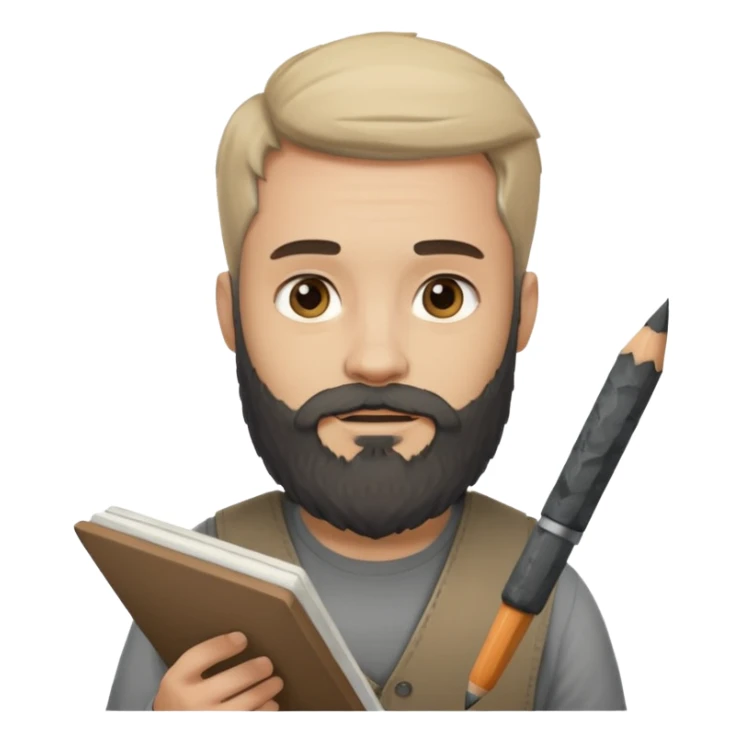 Bearded man with charcoal + sketchbook sticker