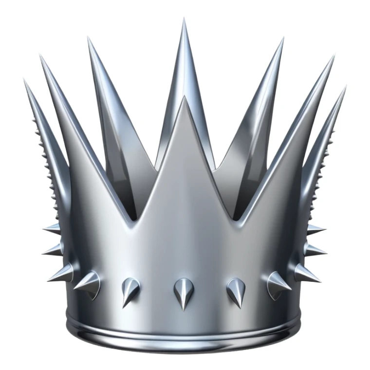 A spiked crown emoji made of silver chrome, sharp yet rounded metallic spikes, glossy reflections, aggressive luxury swag aesthetic, iOS emoji style, centered, clean white background sticker