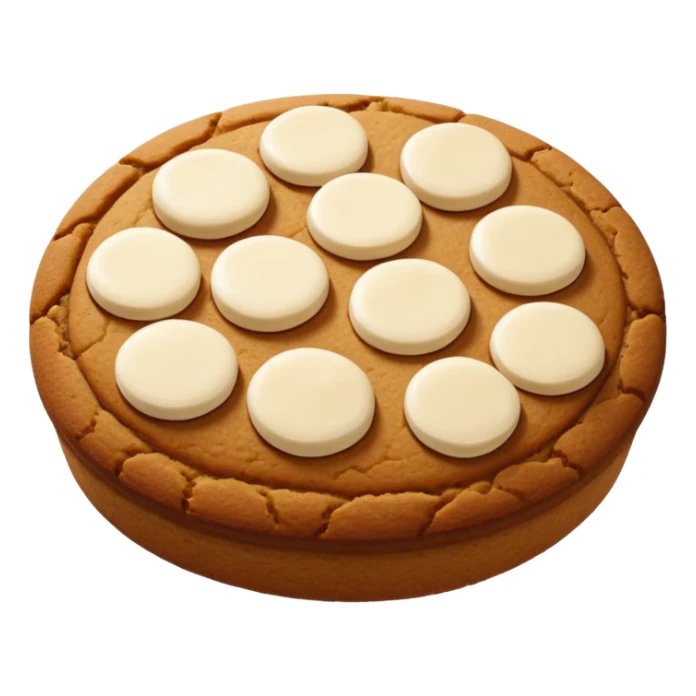 round gingerbread with three white almonds on top, seen from above sticker