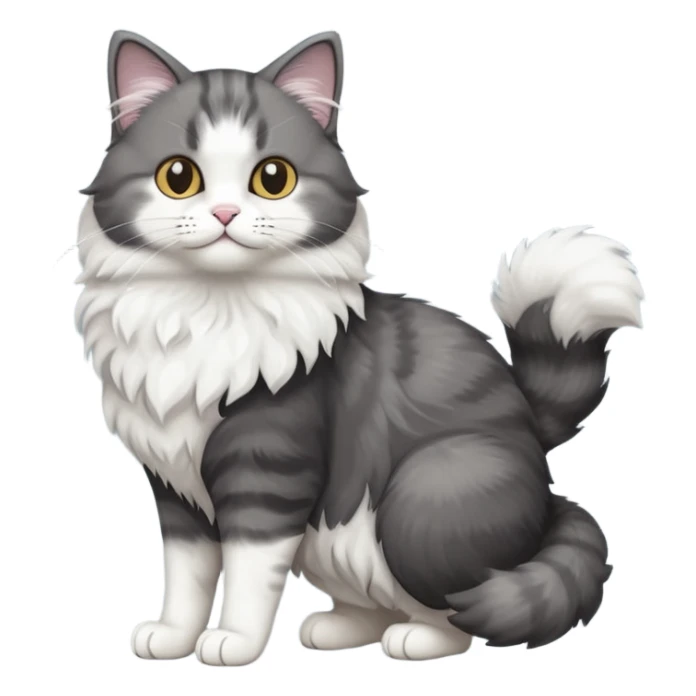 full body half dark grey and half white cat with white front legs sticker