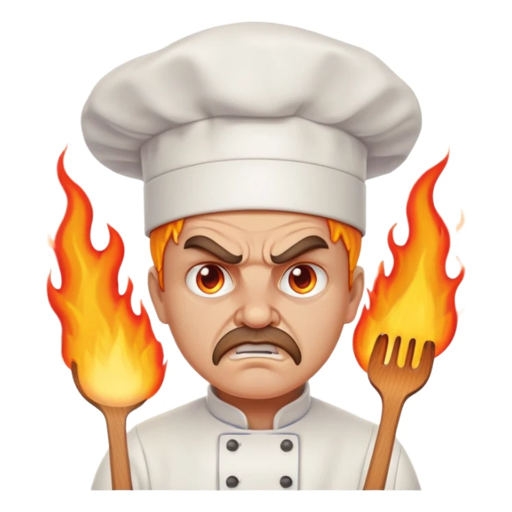 angry chef with flames coming out of eyes, cooking with passion sticker