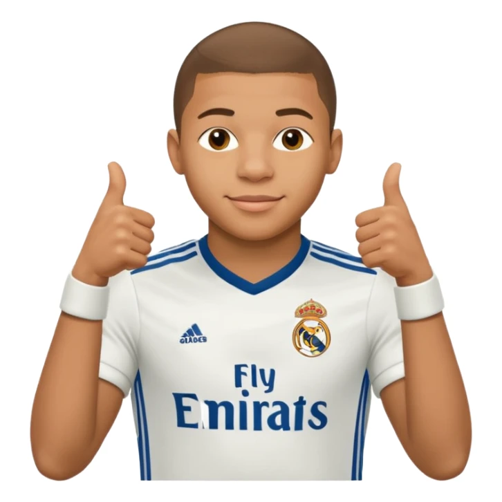 Mbappe hands crossed and thumbs up celebration for Real Madrid sticker