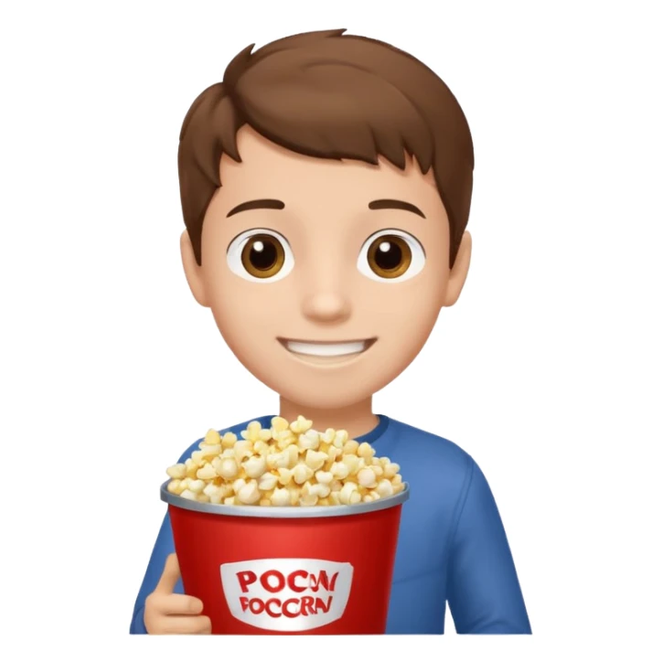 a young boy holding a bucket of popcorn sticker