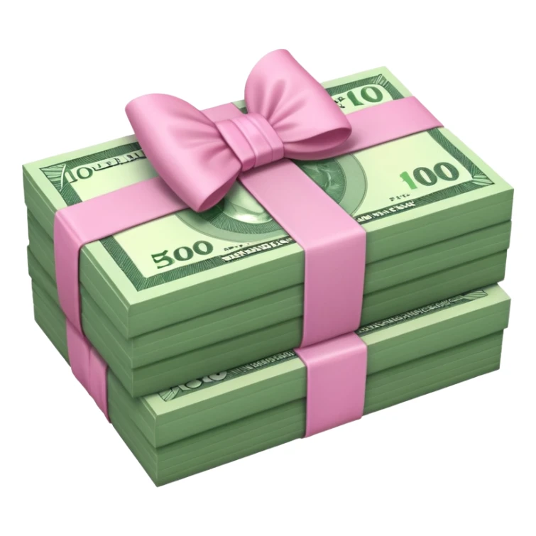 Forest Green Australian $100 long rectangle money notes stacked together and wrapped in a pink bow sticker