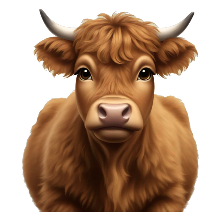 brown fluffy baby scottish cow with a small bow on head sticker