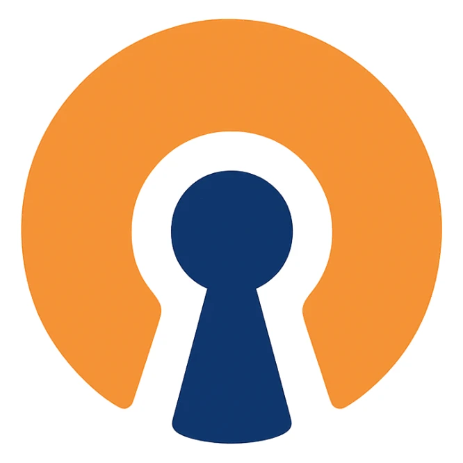 OpenVPN logo, clean vector style, orange and blue color scheme, simple and recognizable, no text sticker