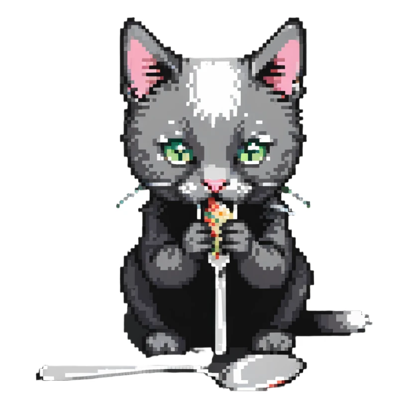 cat eating from a spoon sticker
