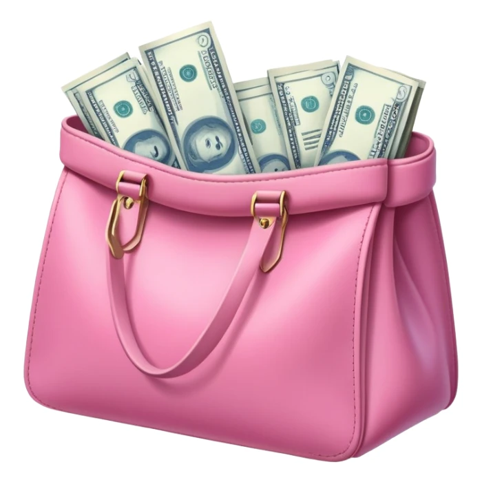 ultra realistic pink bag full of blue money bills sticker