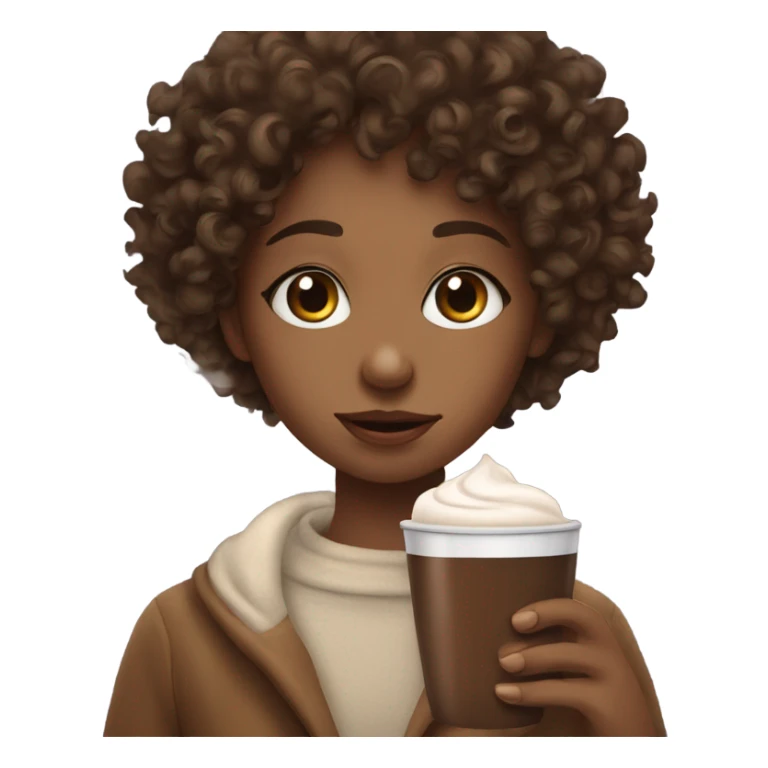 Curly haired girl drinks hot chocolate sticker
