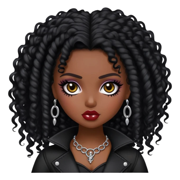 pretty bratz baddie, dark skin, black curly hair, gothic style sticker