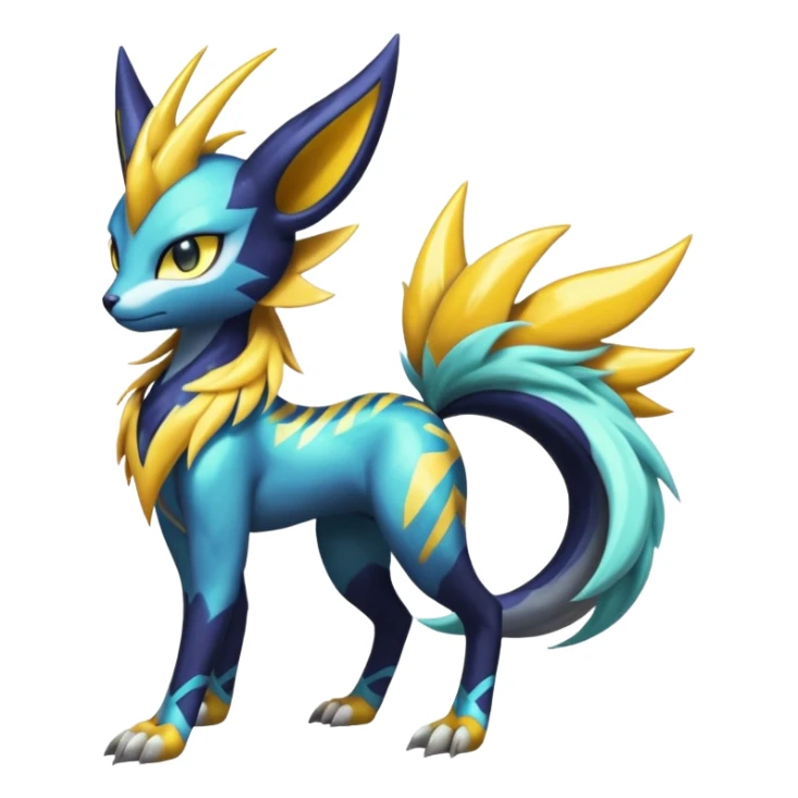 Shiny colorful exotic Feral Scaly Striking Slaying Badass Evil Handsome Lightning-patterned Zig-zagged buzzy fuzzy Meloetta-Renamon-Luxray-Cobalion-Suicune-Vernid-fusion-hybrid-creature, full body  sticker