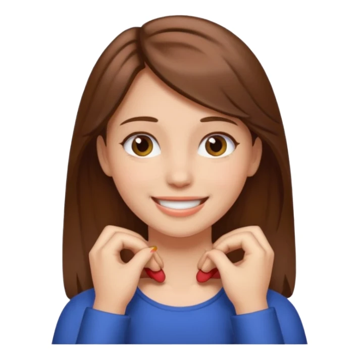 A girl with brown hair holding her neck while smiling  sticker