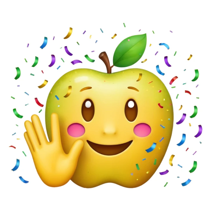 yellow Apple emoji hand clapping, confetti, number '304' in celebratory style, bright cheerful palette sticker