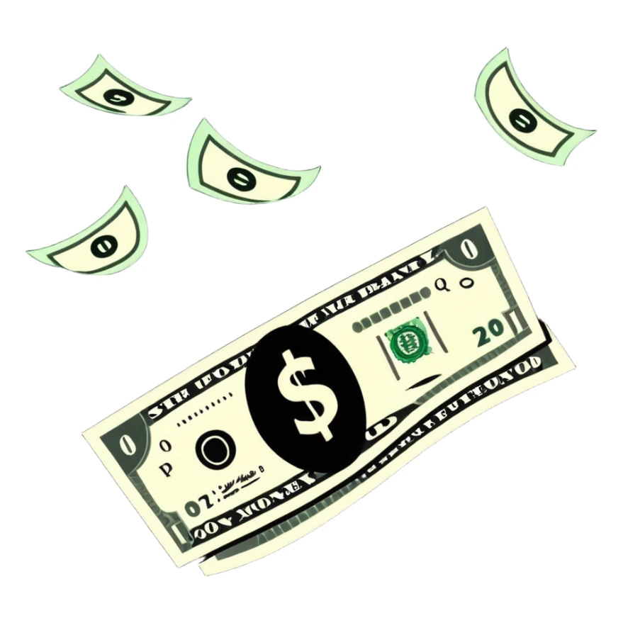 Money flying away, showing spending and expenses sticker