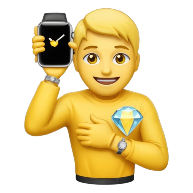 iPhone style emoji with yellow skin doing the bust down meme (diamond grill and watch) sticker