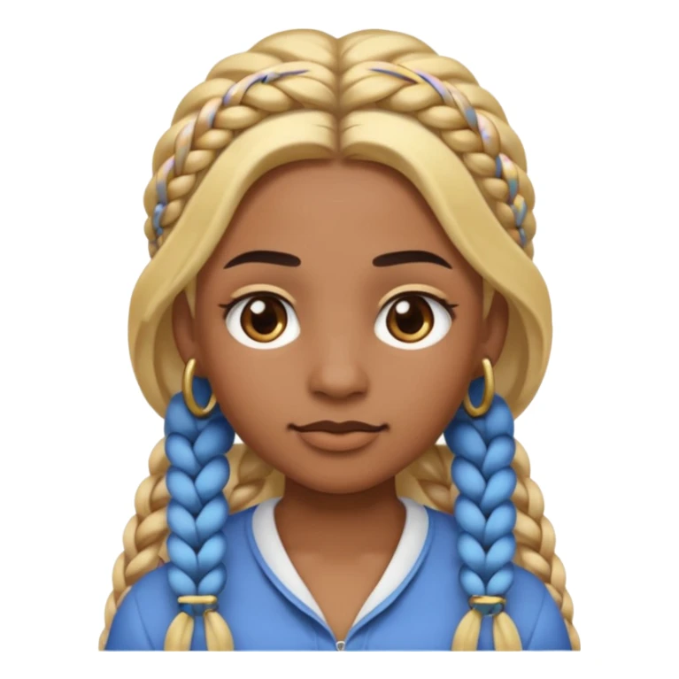 A person emoji with medium-dark skin, long blonde hair styled in two thick braids, dark eyebrows, brown eyes, a small nose, and distinct facial piercings — a ring on the eyebrow and ring on the lower lip. sticker