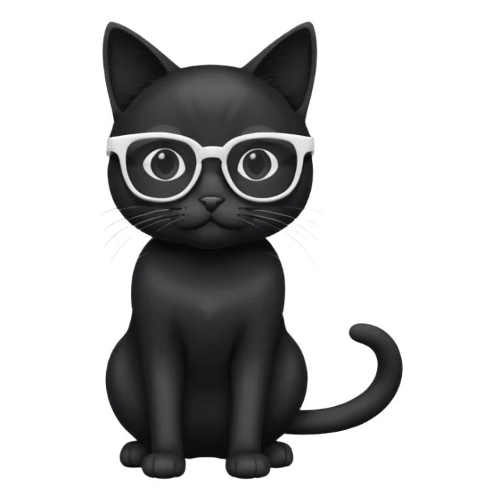 black cat full body wearing white glasses with square modern frames sticker