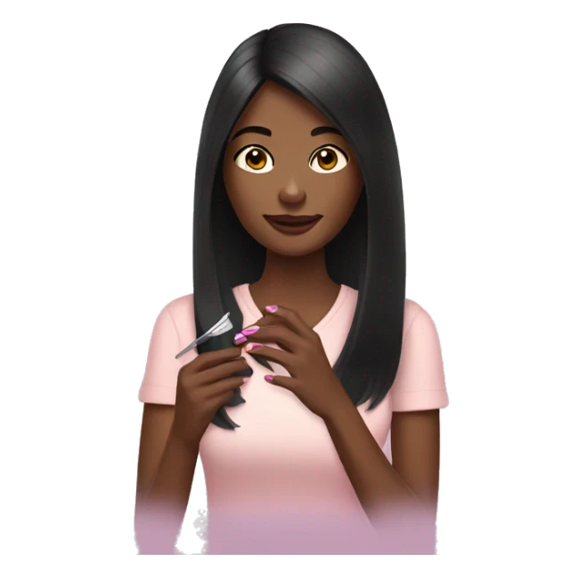 A dark-haired woman is doing a manicure sticker