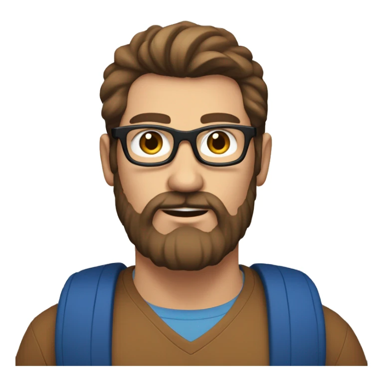 Heavy caucasian young dad, with a blue shirt, with a big brown beard and black rectangle glasses and brown hair  sticker