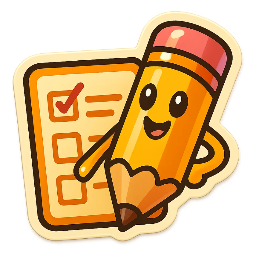 fun and friendly sticker of a pencil writing on a task list sticker
