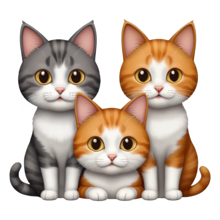 3 different coloured short haired cats including; a dark brown tabby and white cat, and a dark grey and white and a ginger and white sticker