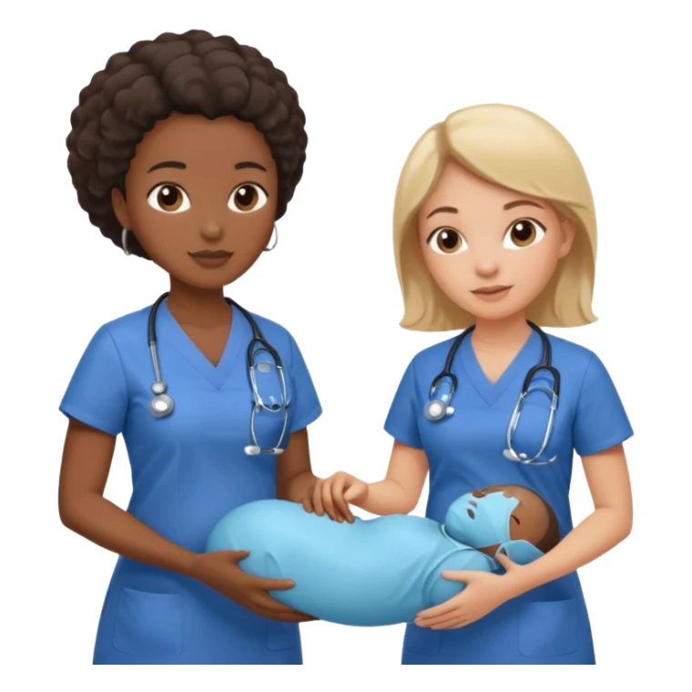 black female doctor and caucasian ultrasound technician without white coat performing a fetal ultrasound  sticker