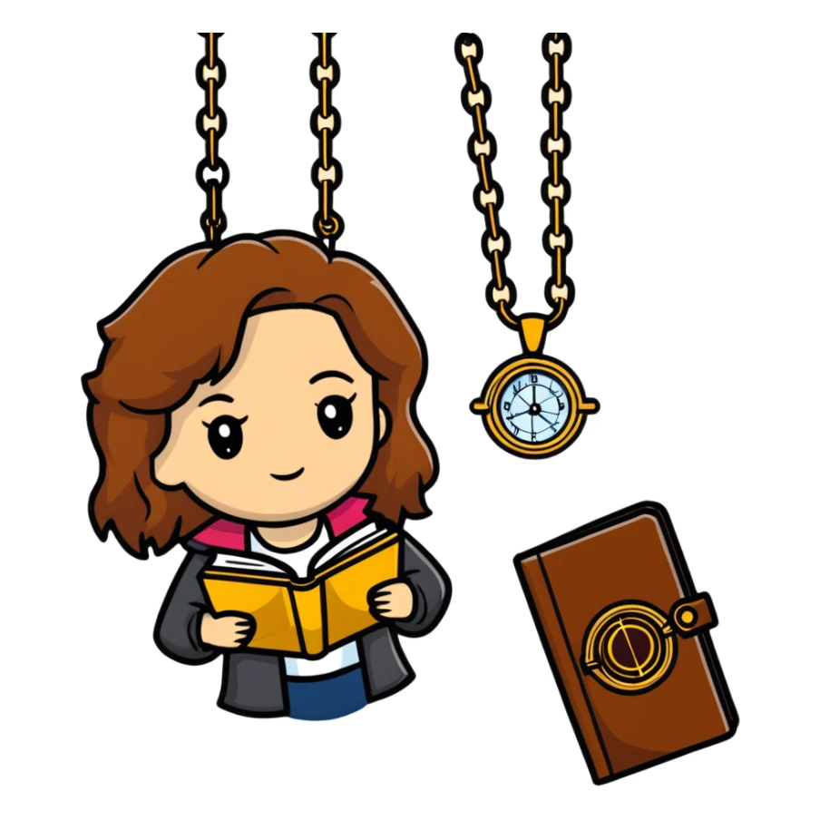 Hermione Granger with books and a time turner necklace sticker