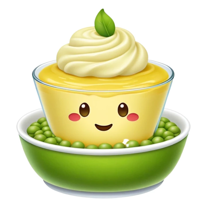 Beijing Wandou Huang pea pudding with yellow color, simplified emoji style with bold outlines and bright colors, cartoon style traditional sweet bean dessert sticker
