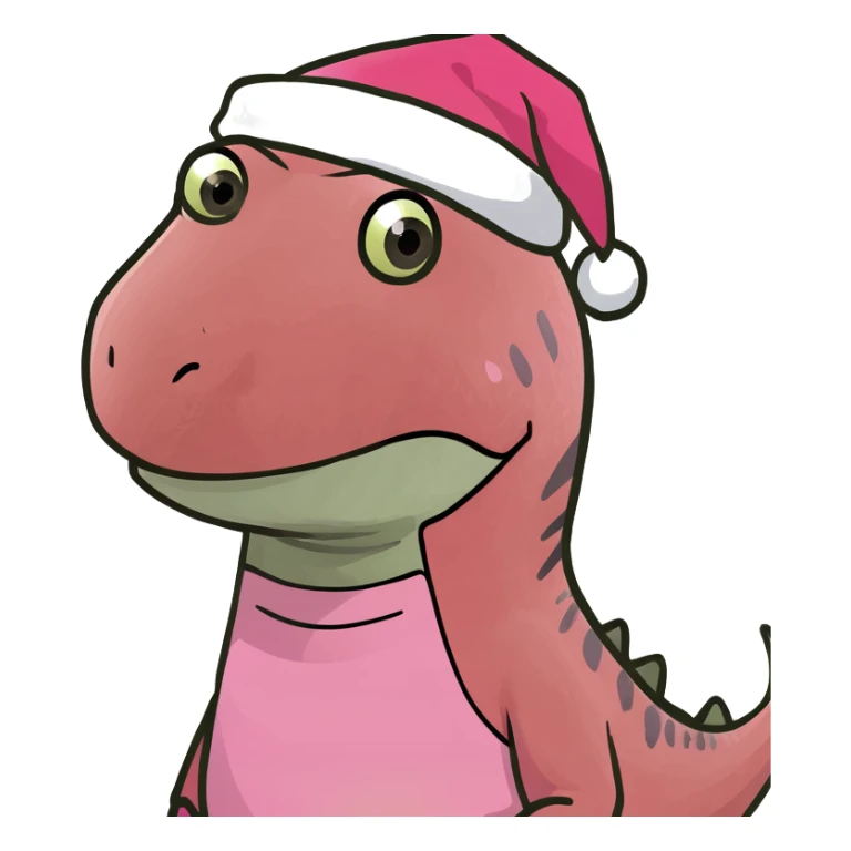 Dinosaur wearing pink pjs and a santa hat in a bed sticker