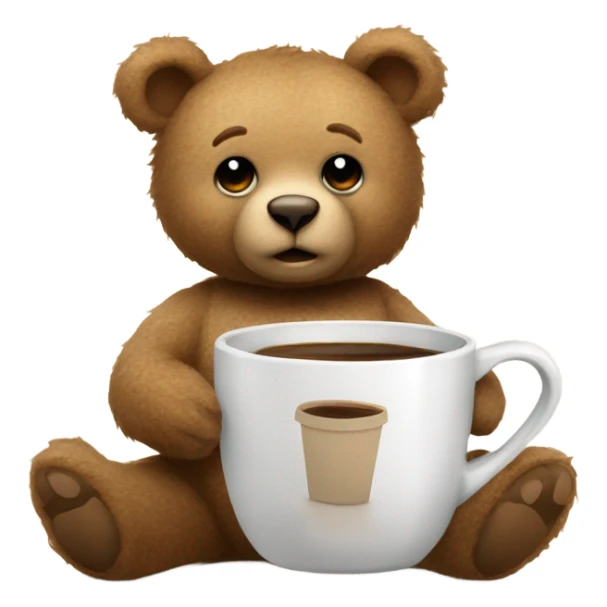 Teddy bear wearing pajamas with a coffee cup sticker