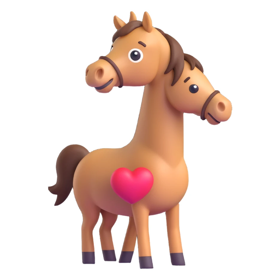 horse standing, isometric view, emoji style, heart above its head sticker