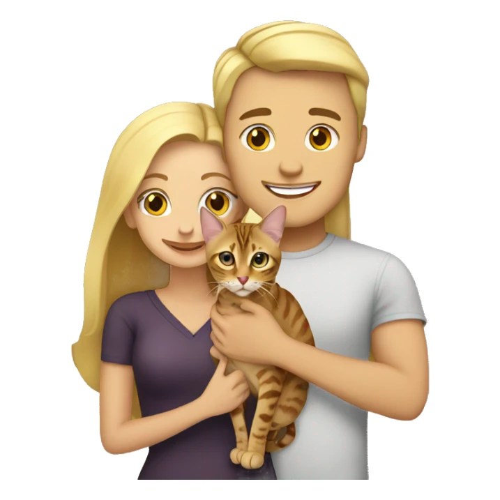 Blonde male and blonde female holding bengal cat sticker