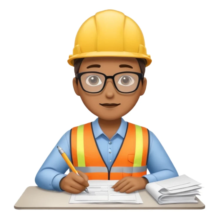 The occupational safety specialist is sitting at the paperwork sticker