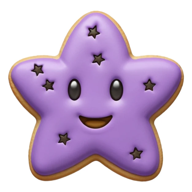 realistic pastel purple cookie with a soft, crumbly texture, fine surface cracks, matte baked finish, star-shaped jam cutout revealing glossy dark berry filling sticker