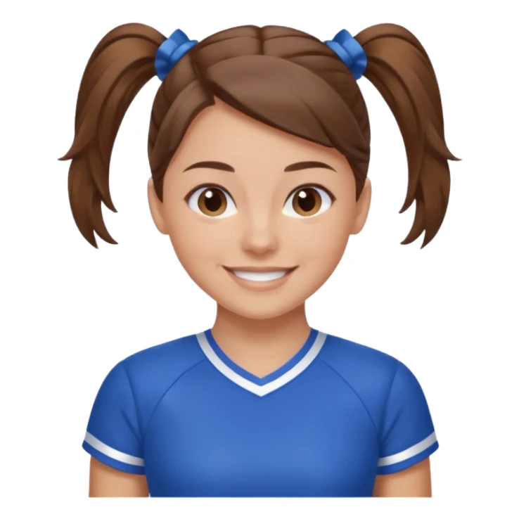 brown hair blue cheerleading shirt no bangs with a low pony tail smiling sticker