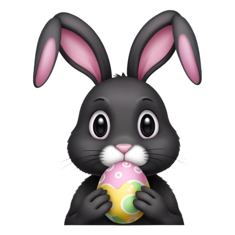 Black rabbit with a white nose, hanging ears  and holding easter eggs sticker