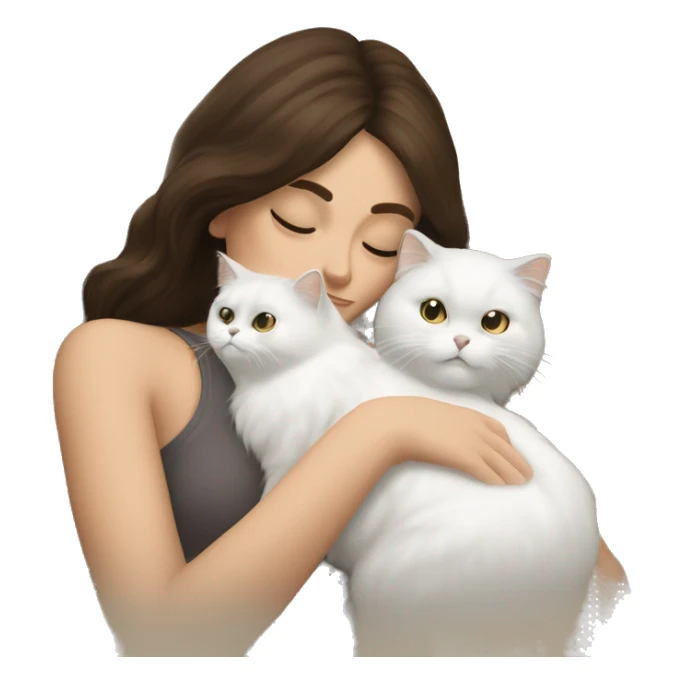 Brunette woman snuggling white Persian cat sticker
