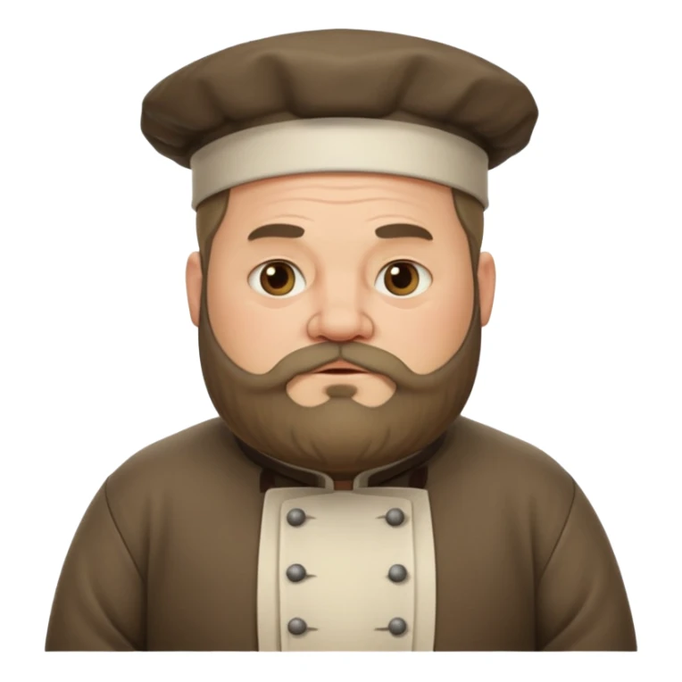 medieval fat chef, middle-aged, bearded, sly, grim-faced emoji sticker