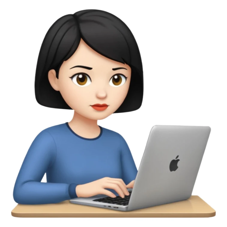 a white woman who has black short hair typing laptop sticker